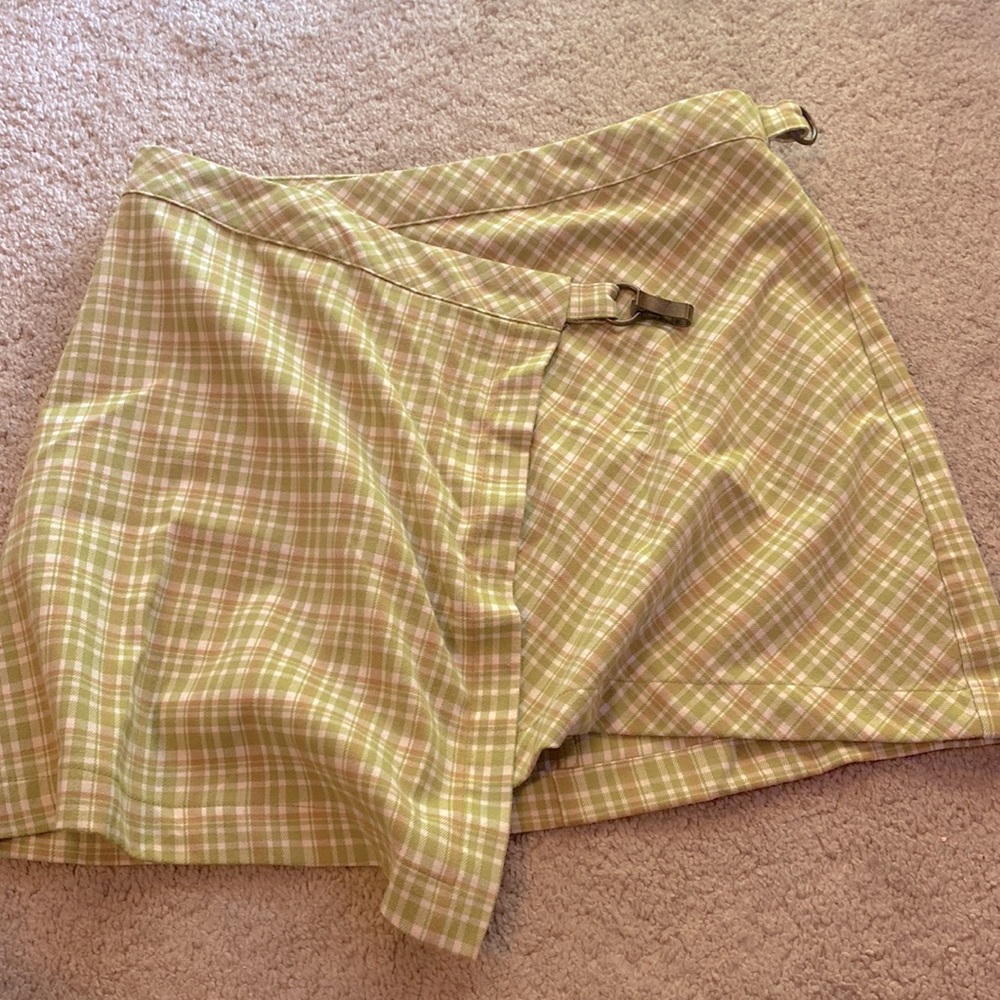 urban outfitters tori plaid wrap mini skirt